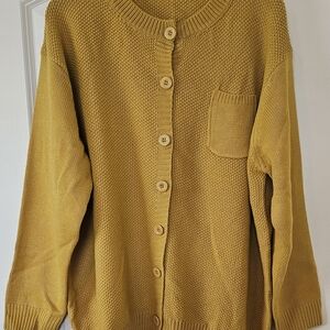 SHEIN Mustard Yellow Button-Up Knit Cardigan